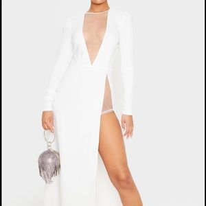 White Glitter Mesh Dress